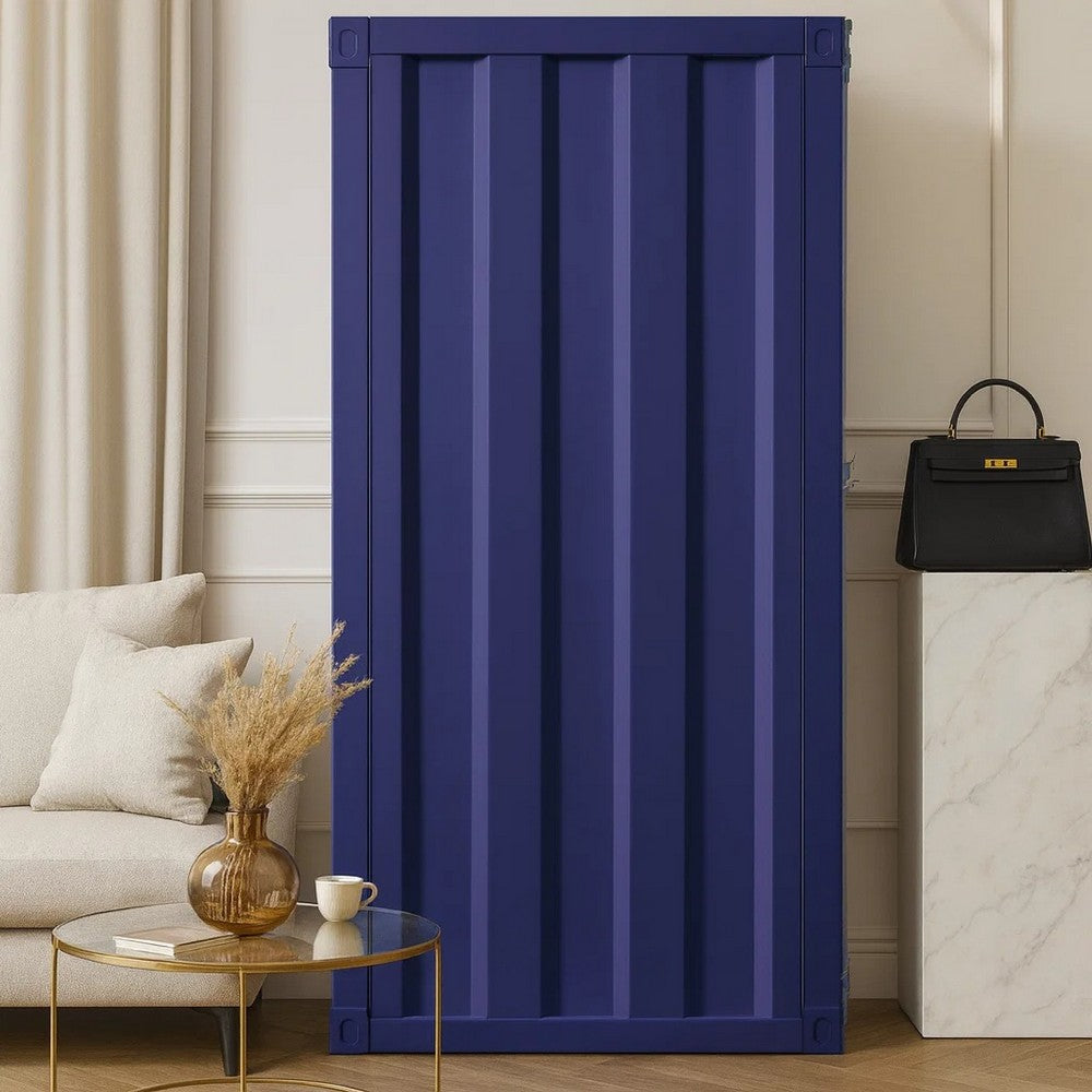 Benjara Industrial Style Metal Chest with Recessed Door Front, Blue