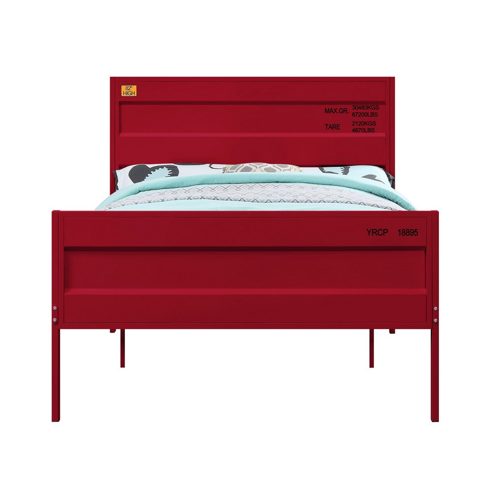 Benjara Industrial Style Metal Full Size Bed with Straight Leg Support, Red