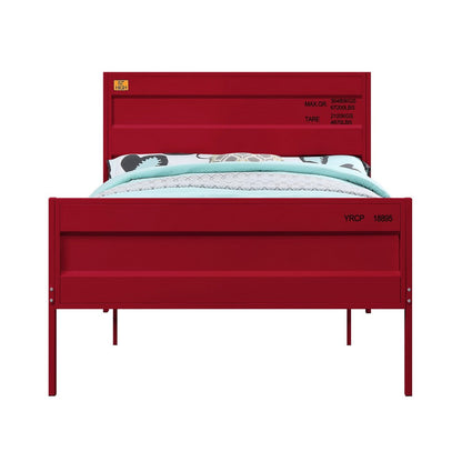 Benjara Industrial Style Metal Full Size Bed with Straight Leg Support, Red