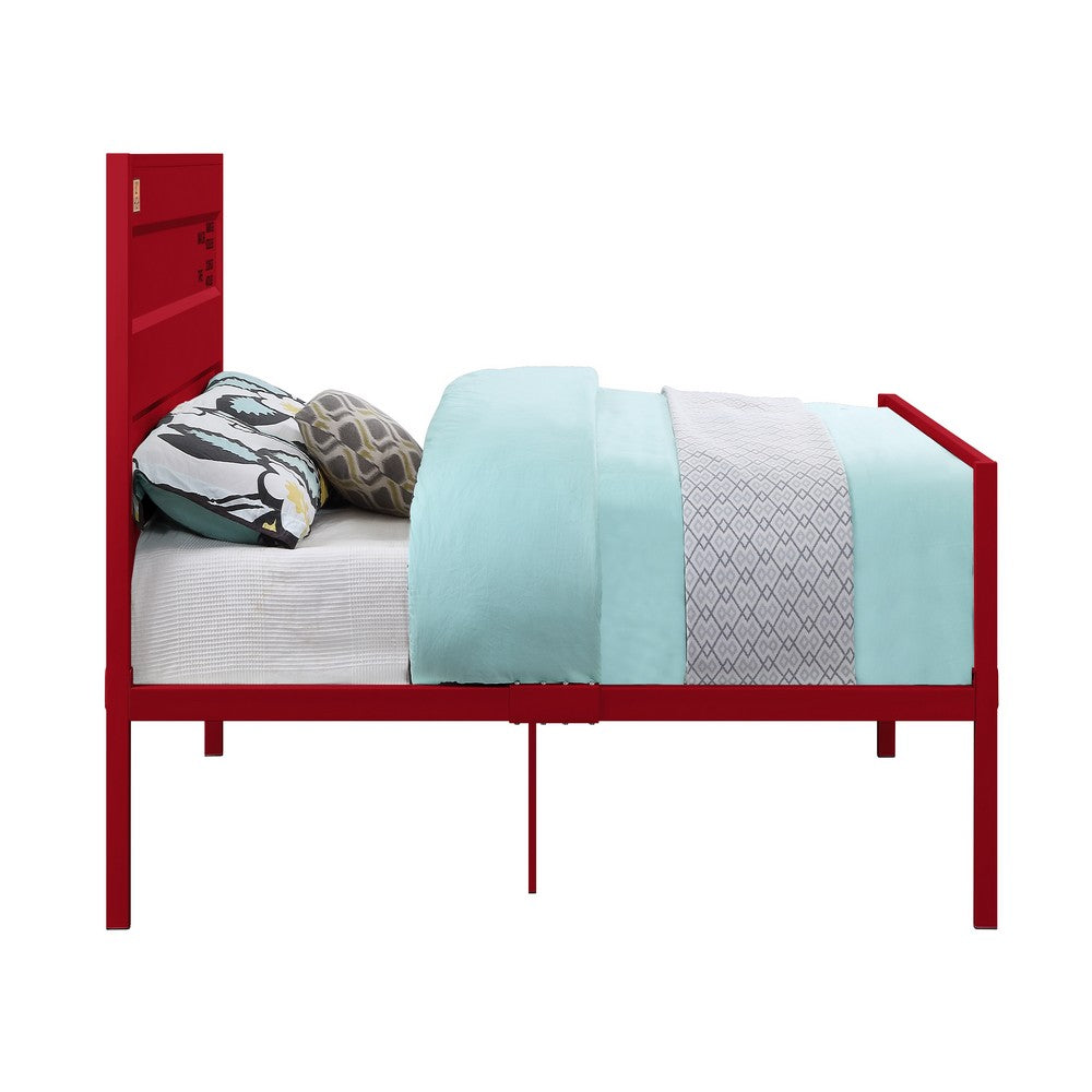 Benjara Industrial Style Metal Full Size Bed with Straight Leg Support, Red
