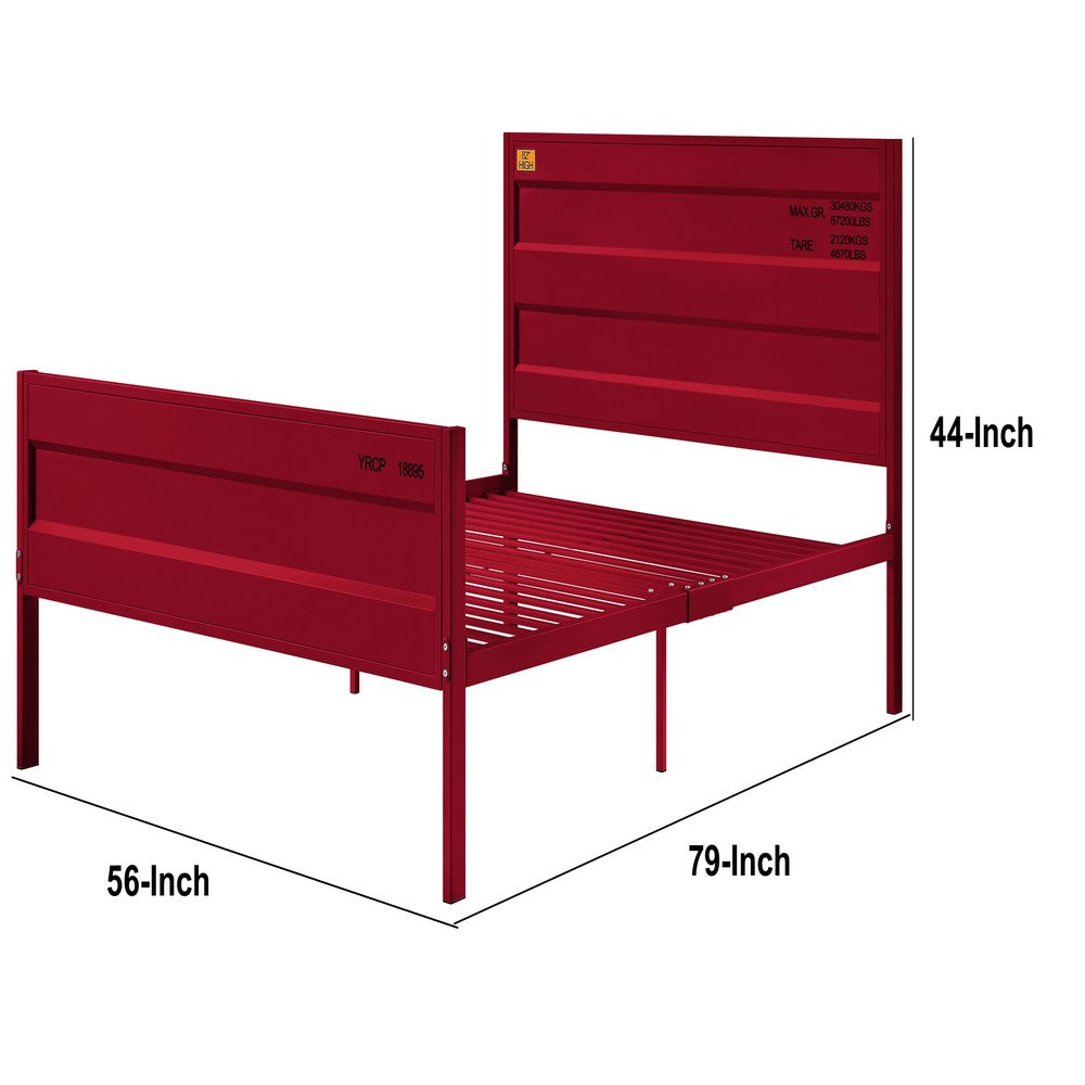 Benjara Industrial Style Metal Full Size Bed with Straight Leg Support, Red