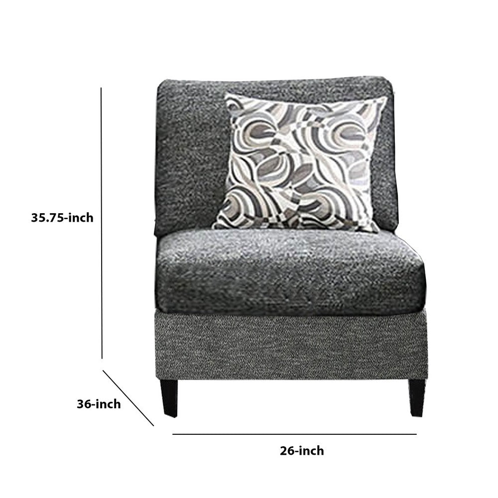 Benjara Chenille Fabric Upholstered Armless Chair with Pillow, Dark Gray