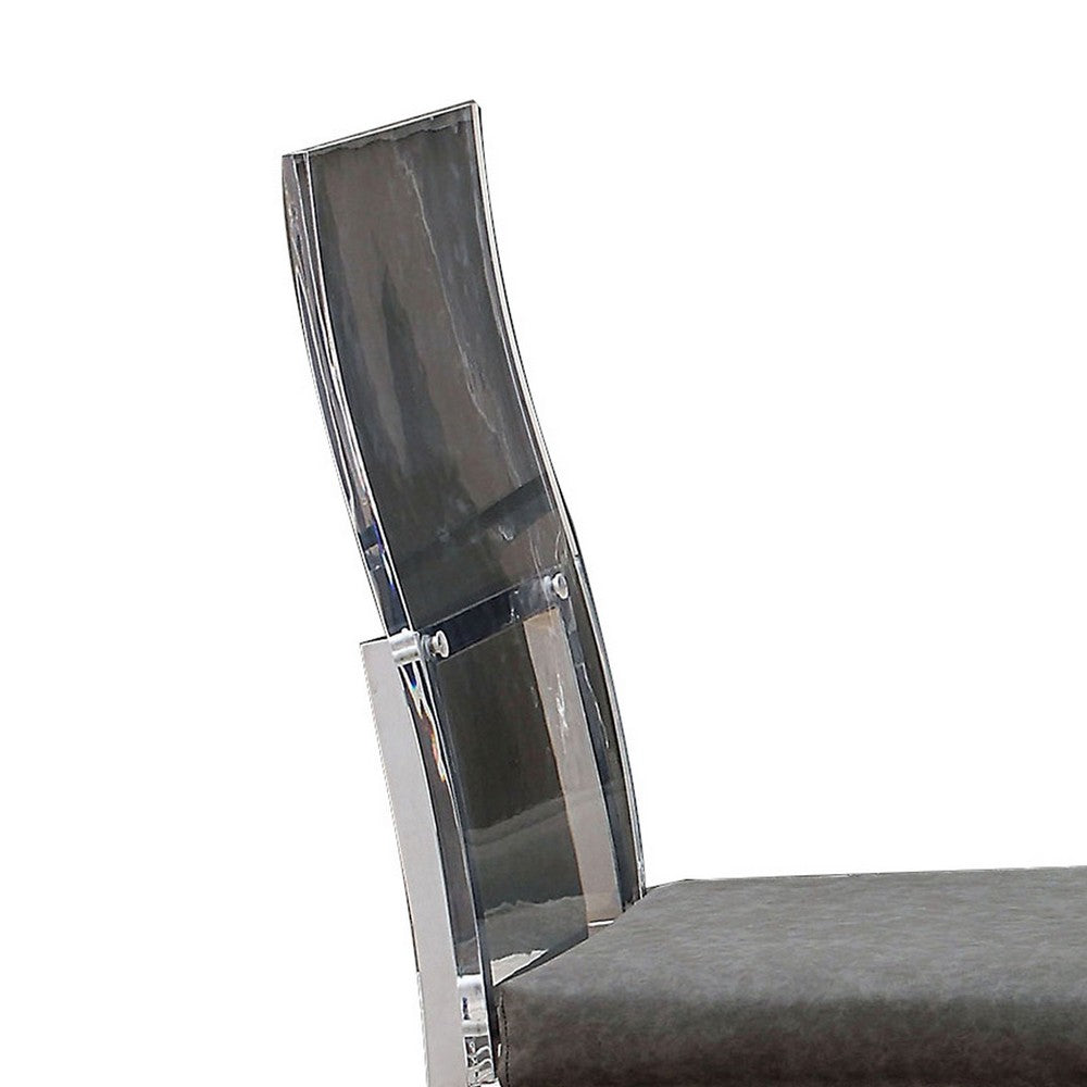 Benjara Metal Dining Side Chair with Acrylic Backing, Set of 2,Gray And Silver