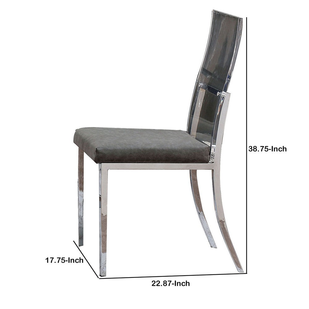 Benjara Metal Dining Side Chair with Acrylic Backing, Set of 2,Gray And Silver