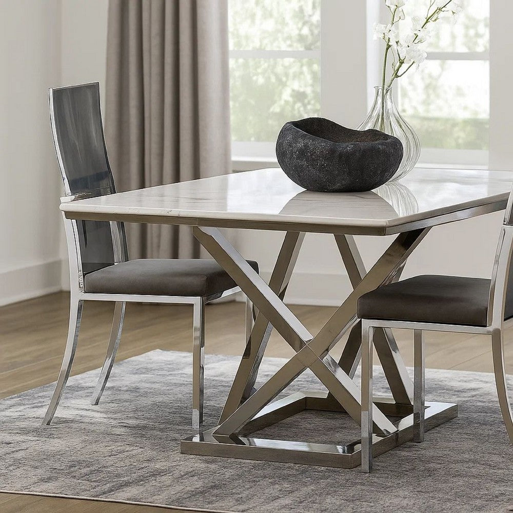 Benjara Metal Dining Side Chair with Acrylic Backing, Set of 2,Gray And Silver