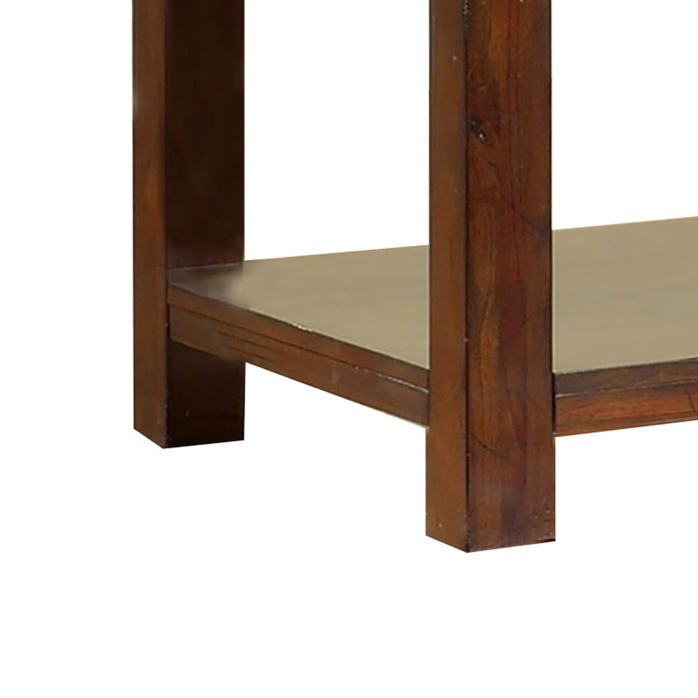 Benjara Square Shaped End Table with Open Bottom Shelf, Dark Cherry