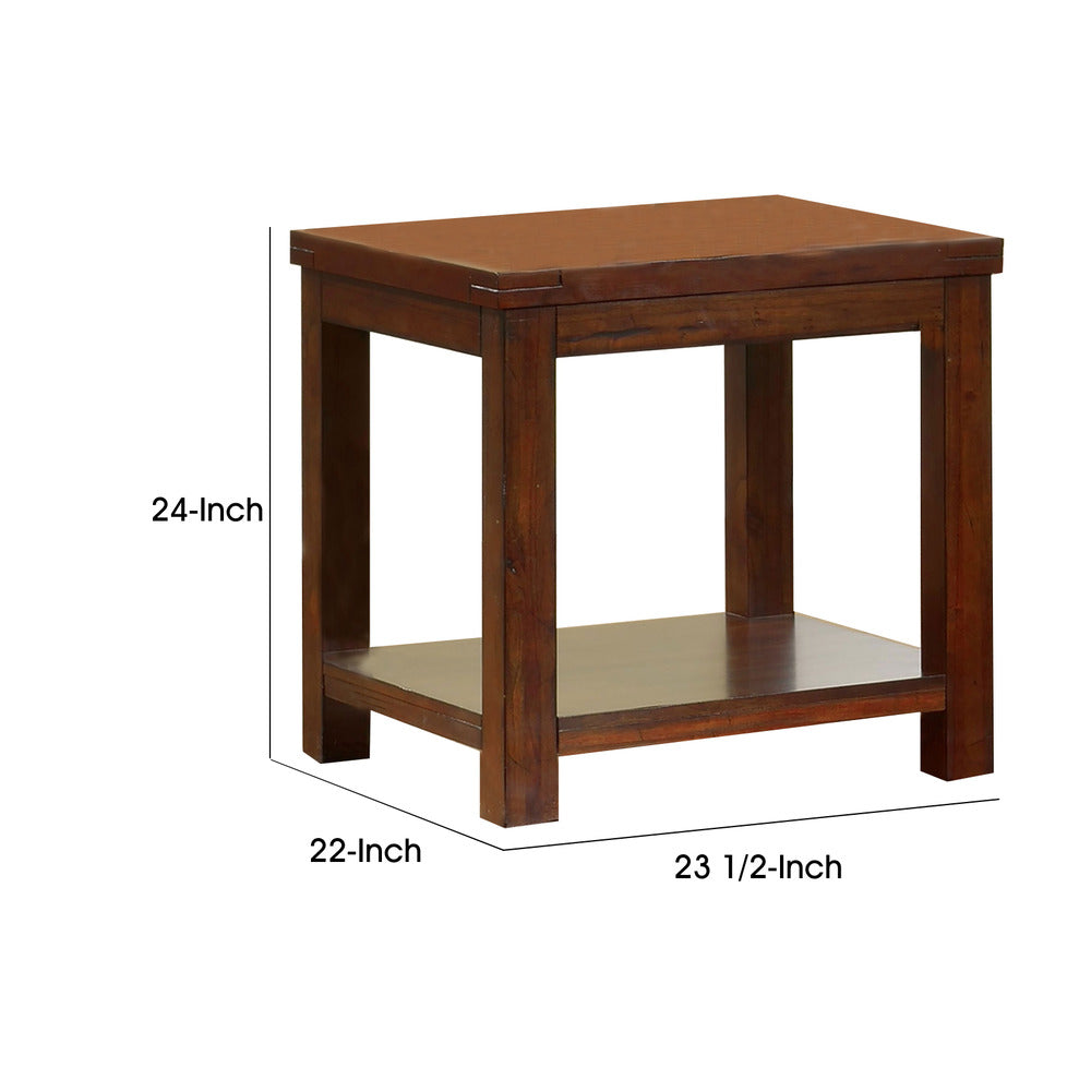Benjara Square Shaped End Table with Open Bottom Shelf, Dark Cherry