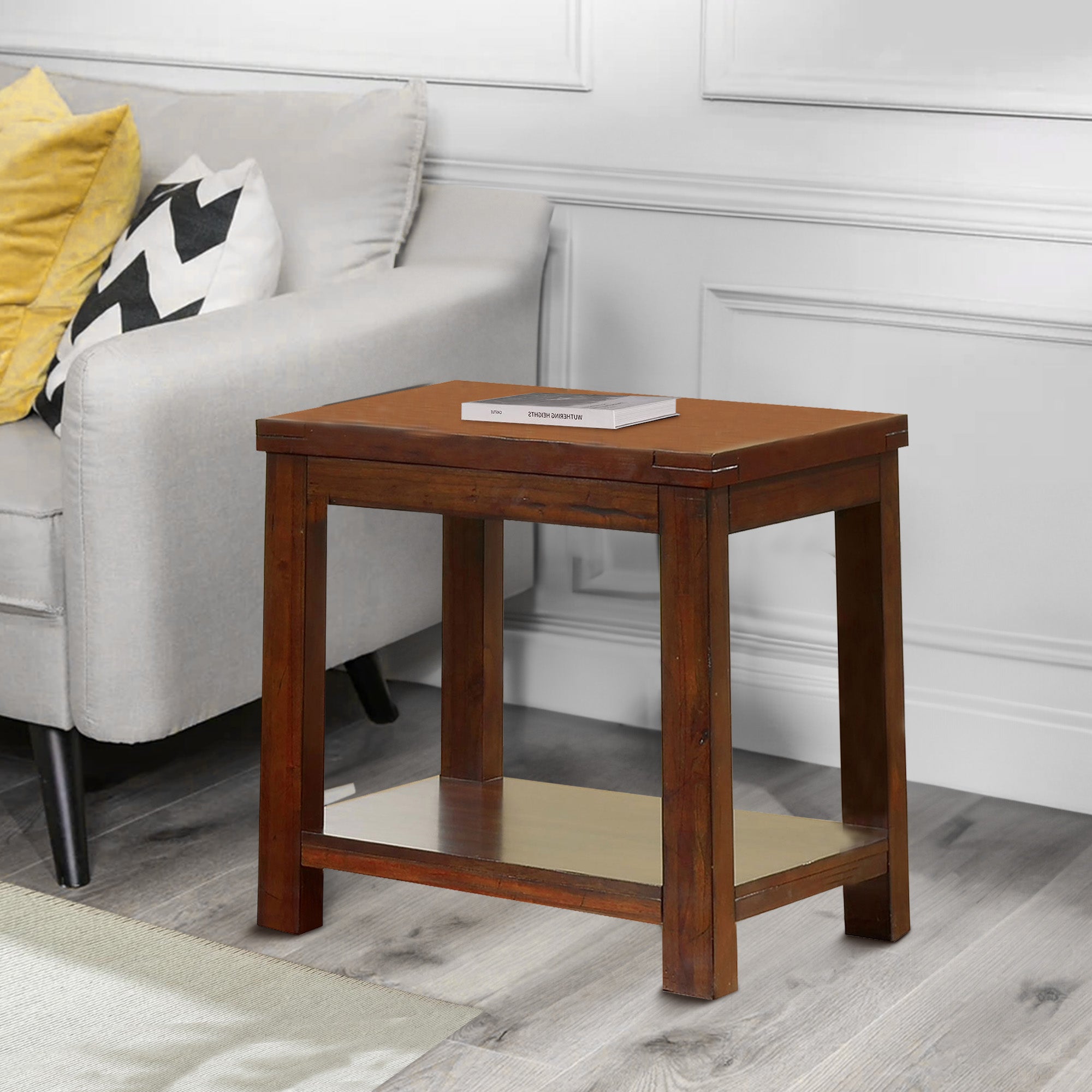Benjara Square Shaped End Table with Open Bottom Shelf, Dark Cherry