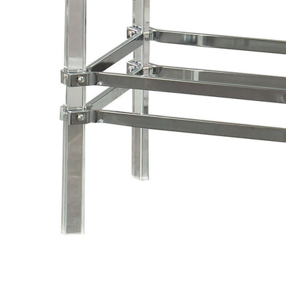 Benjara Square Glass And Metal End Table with Tubular Legs, Silver And Clear