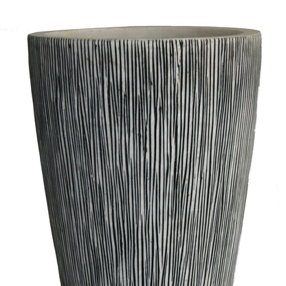 Benjara Hand Made Conical Ribbed Flower Vase Sandstone Planter, White