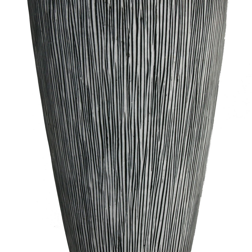 Benjara Hand Made Conical Ribbed Flower Vase Sandstone Planter, White