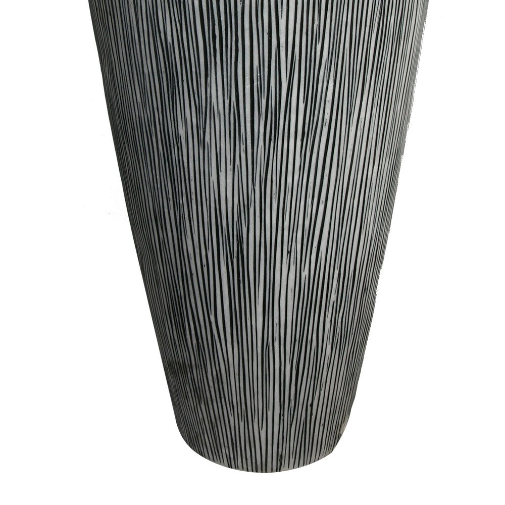 Benjara Hand Made Conical Ribbed Flower Vase Sandstone Planter, White