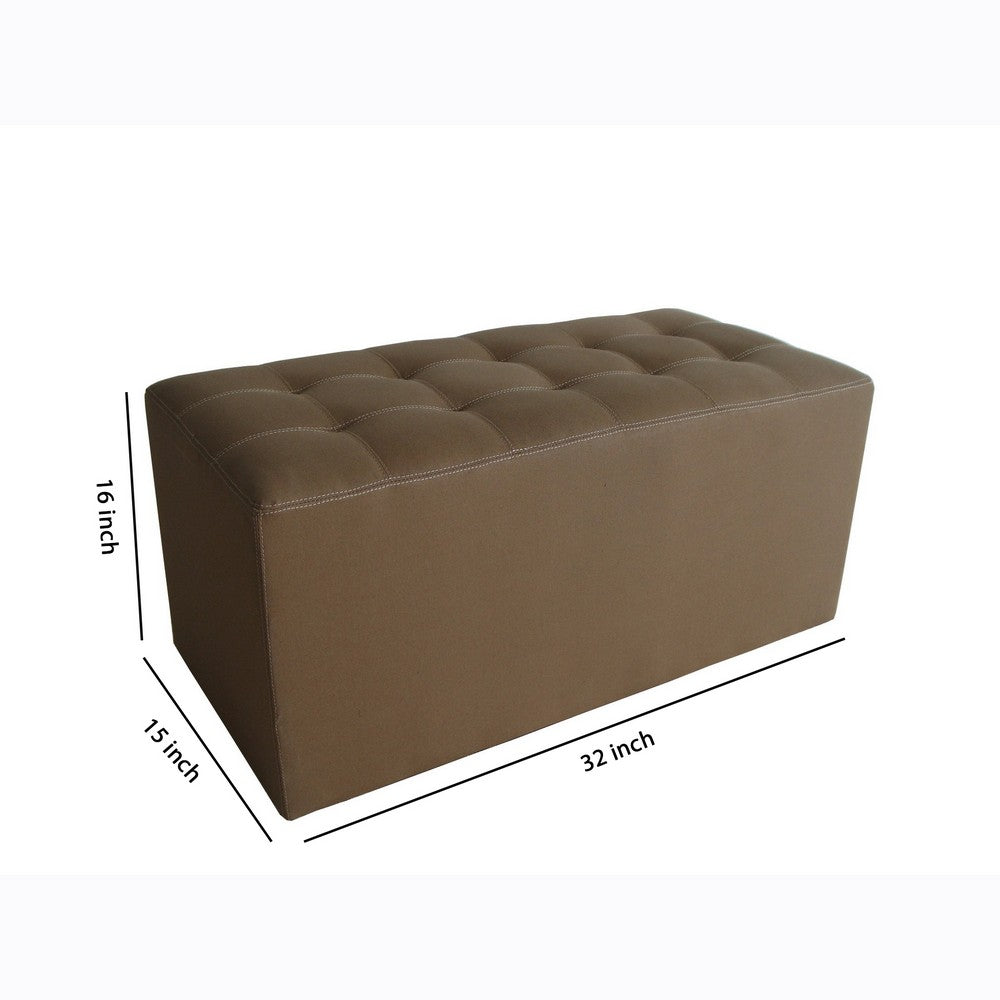 Benjara Classic Canvas Upholstered Bench with Button Tufting, Brown