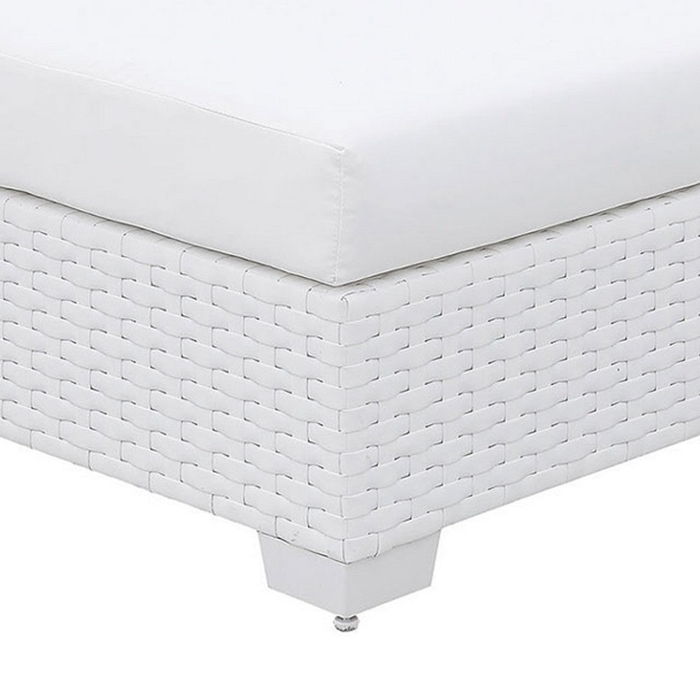 Benjara Wicker Aluminum Framed Bench with Fabric Cushion Seat, White