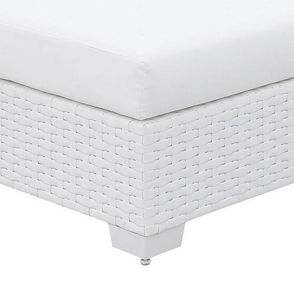 Benjara Wicker Aluminum Framed Bench with Fabric Cushion Seat, White