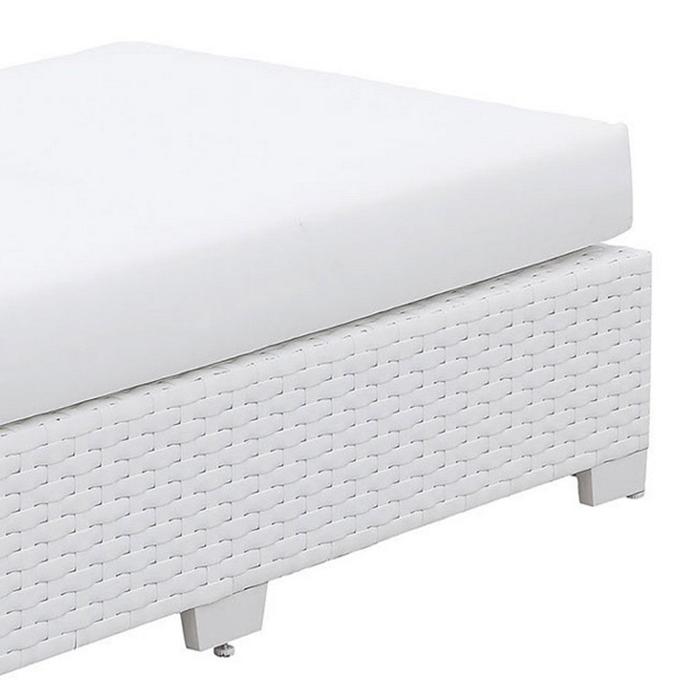 Benjara Wicker Aluminum Framed Bench with Fabric Cushion Seat, White