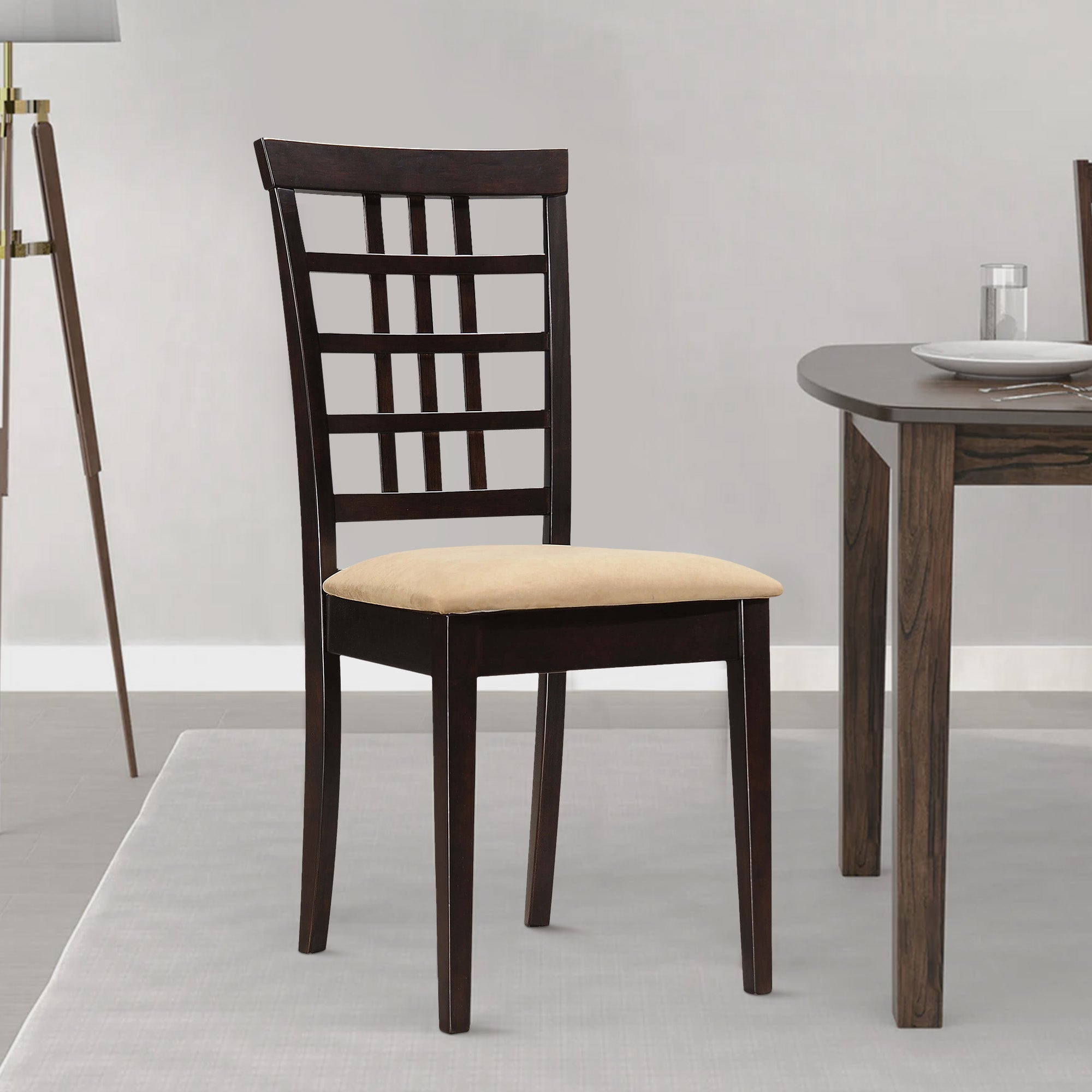 Benjara Geometric Wooden Dining Chair with Padded Seat, Set of 2, Brown And Beige