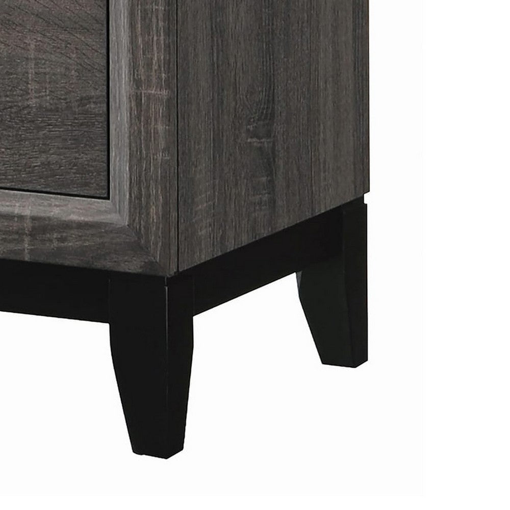 Benjara Wooden Nightstand with 2 Drawers And Chamfered legs, Gray And Black