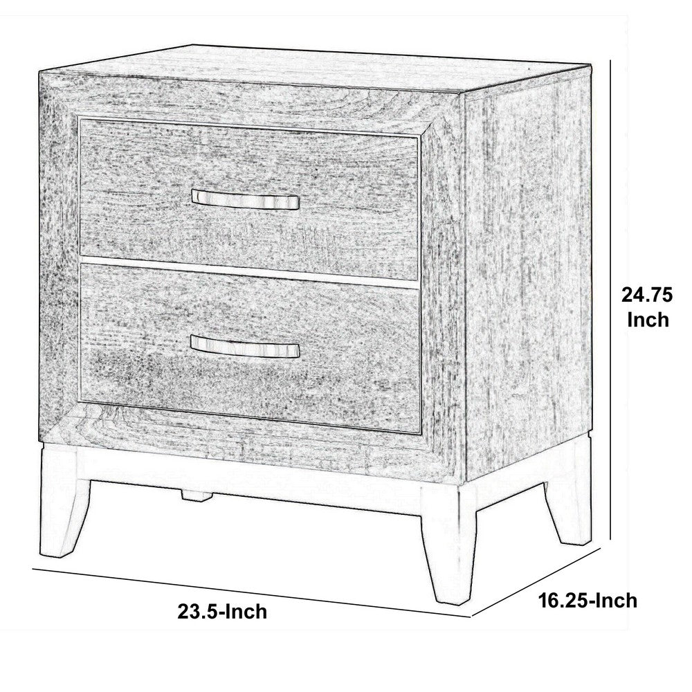 Benjara Wooden Nightstand with 2 Drawers And Chamfered legs, Gray And Black
