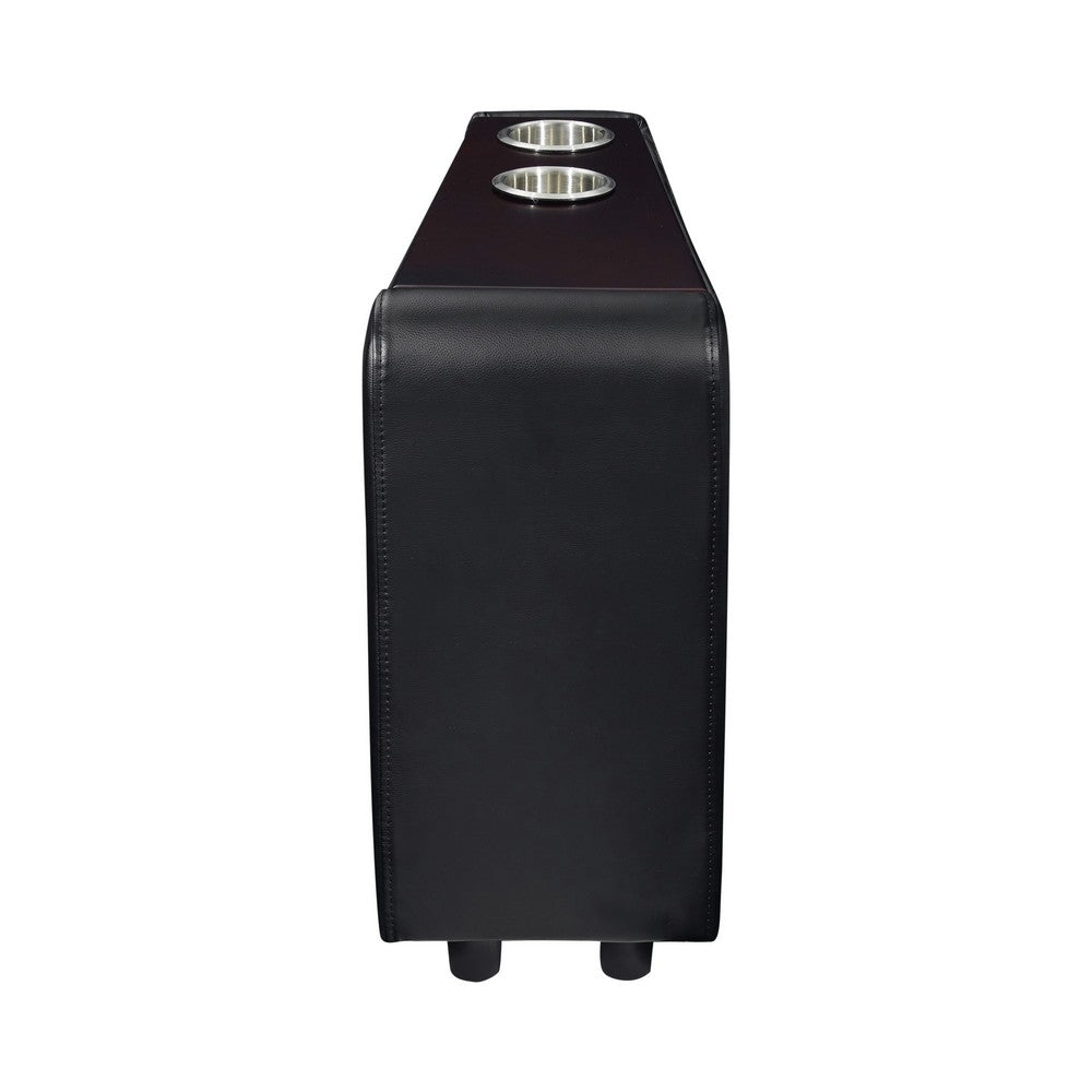 Benjara Leatherette Console with 2 Removable Metal Cup Holders, Black And Silver