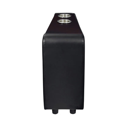 Benjara Leatherette Console with 2 Removable Metal Cup Holders, Black And Silver