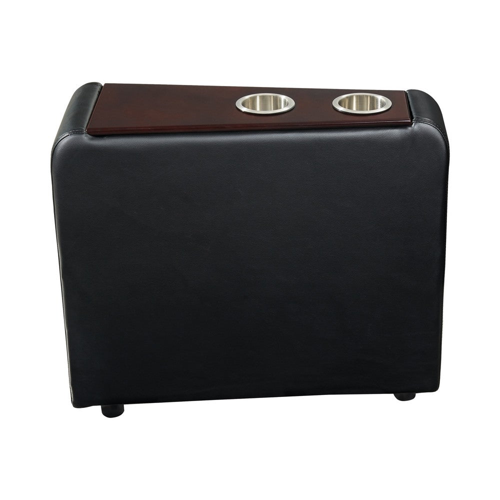 Benjara Leatherette Console with 2 Removable Metal Cup Holders, Black And Silver