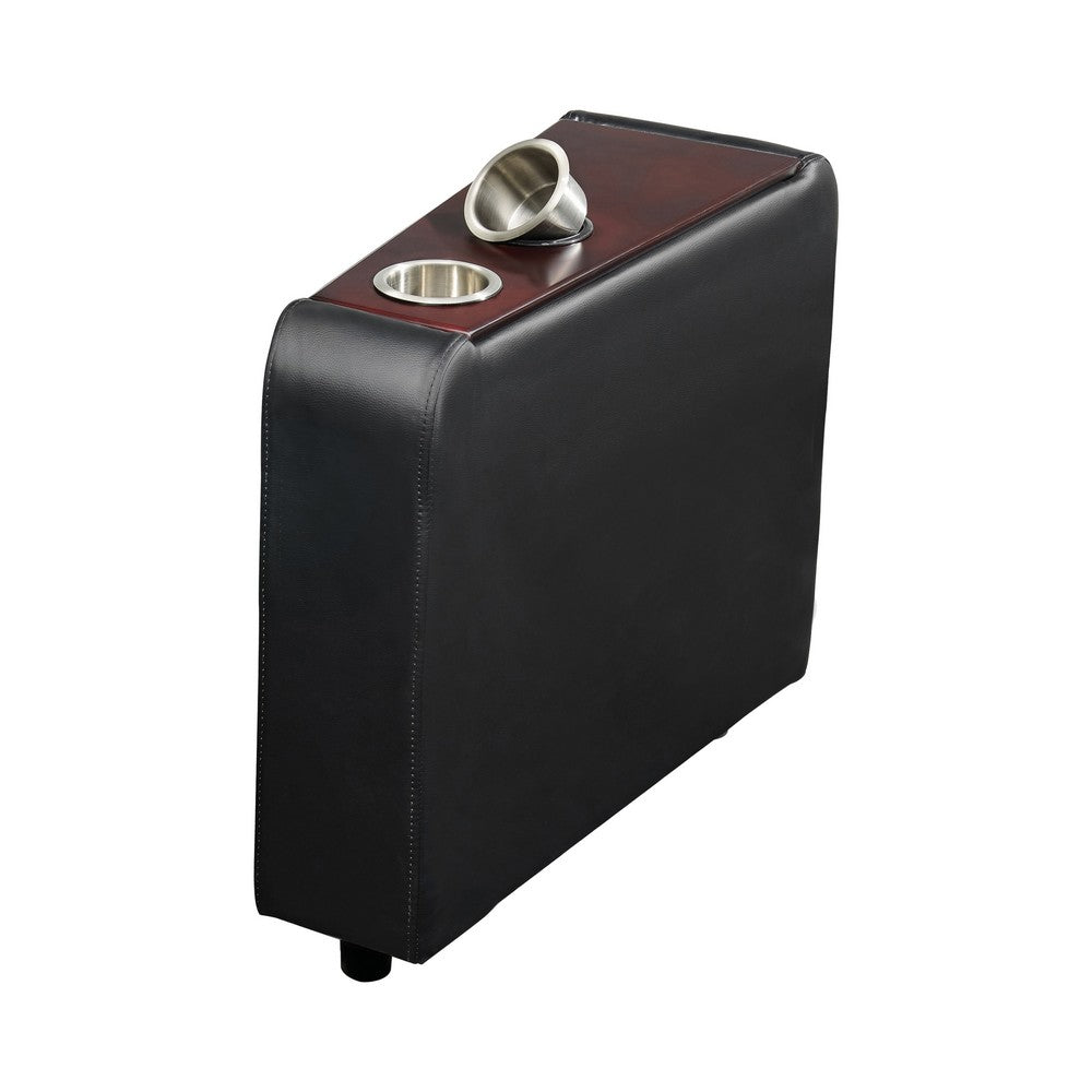 Benjara Leatherette Console with 2 Removable Metal Cup Holders, Black And Silver