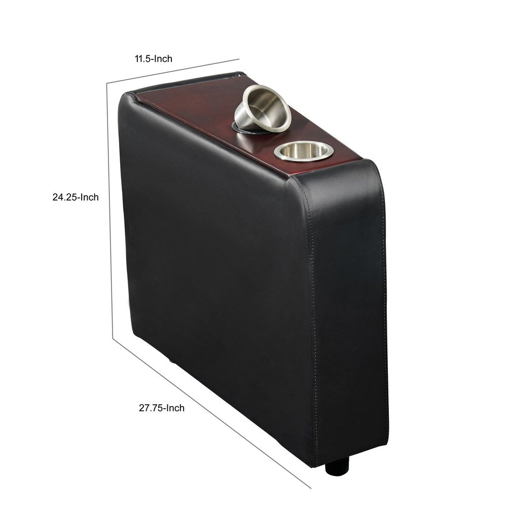 Benjara Leatherette Console with 2 Removable Metal Cup Holders, Black And Silver