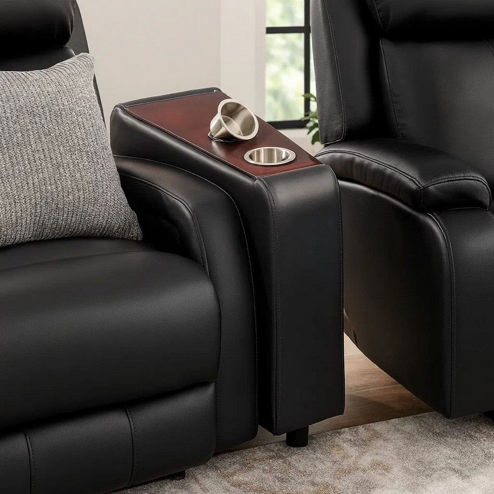 Benjara Leatherette Console with 2 Removable Metal Cup Holders, Black And Silver