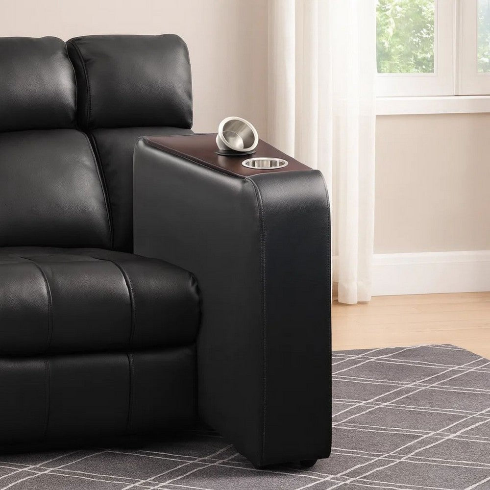 Benjara Leatherette Console with 2 Removable Metal Cup Holders, Black And Silver