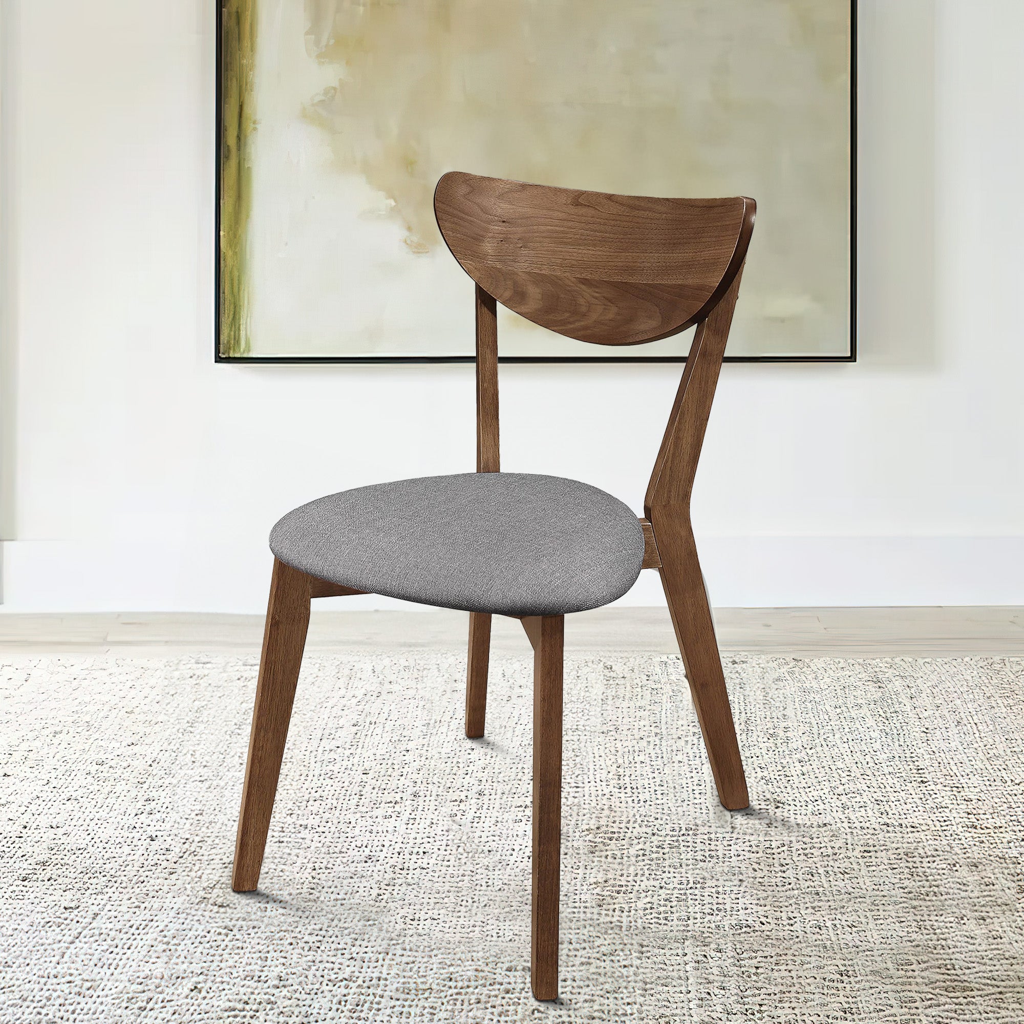 Benjara Wooden Plectrum Shape Padded Seat Dining Chair, Set of 2, Brown And Gray