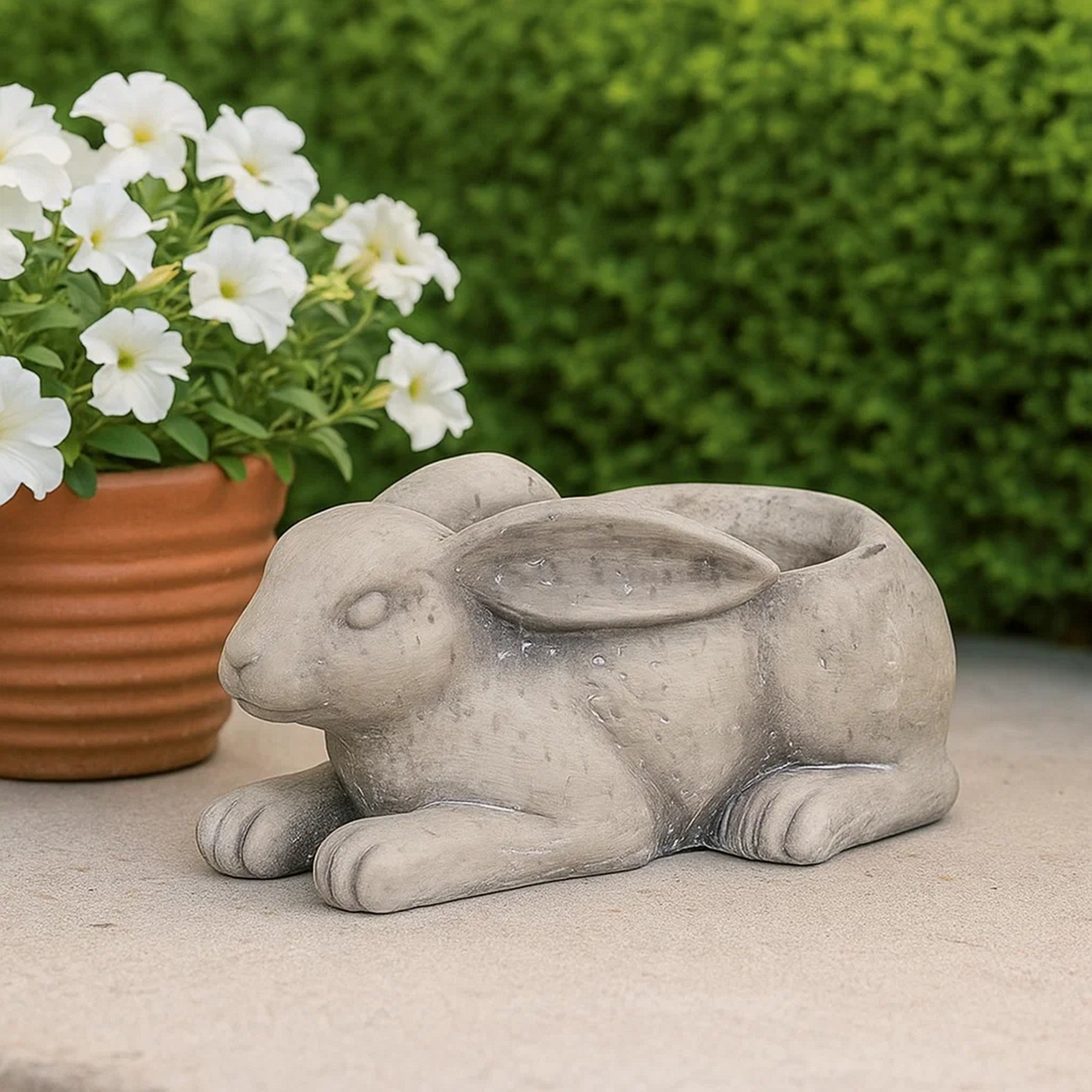 Benjara Antique Styled Raw Textured Polyresin Ideal Rabbit Planter, Medium, Gray