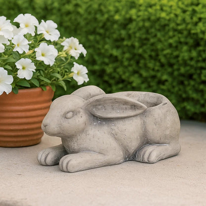 Benjara Antique Styled Raw Textured Polyresin Ideal Rabbit Planter, Medium, Gray