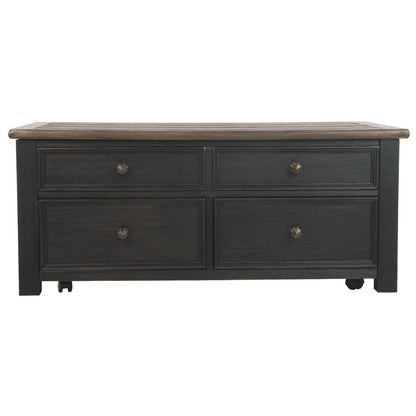 Benjara Wooden Lift Top Coffee Table with Drawers And Caster, Black And Brown