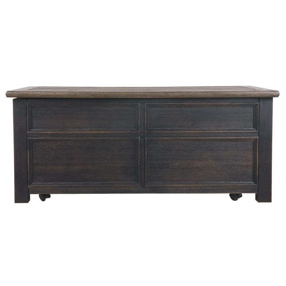 Benjara Wooden Lift Top Coffee Table with Drawers And Caster, Black And Brown