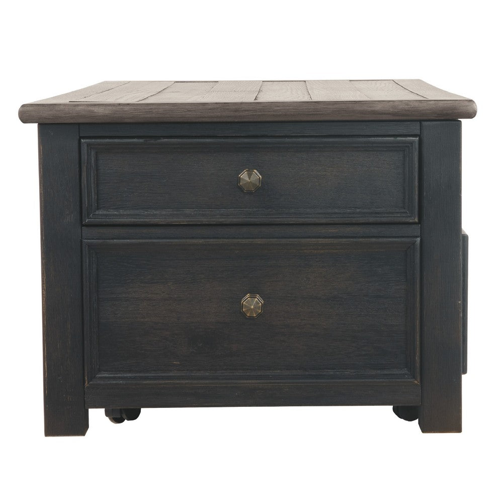 Benjara Wooden Lift Top Coffee Table with Drawers And Caster, Black And Brown