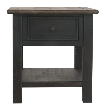 Benjara Wooden End Table with One Drawer And One Shelf, Brown And Black