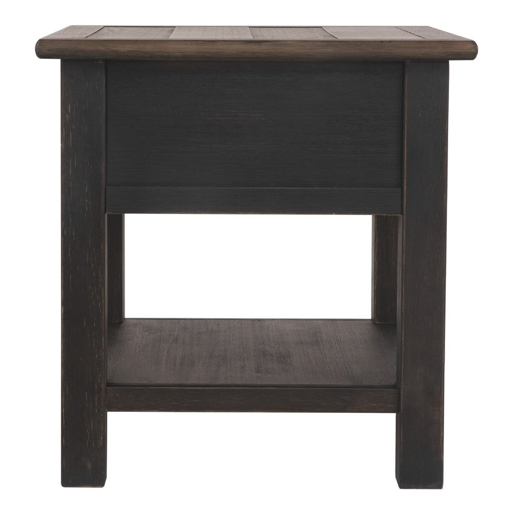 Benjara Wooden End Table with One Drawer And One Shelf, Brown And Black