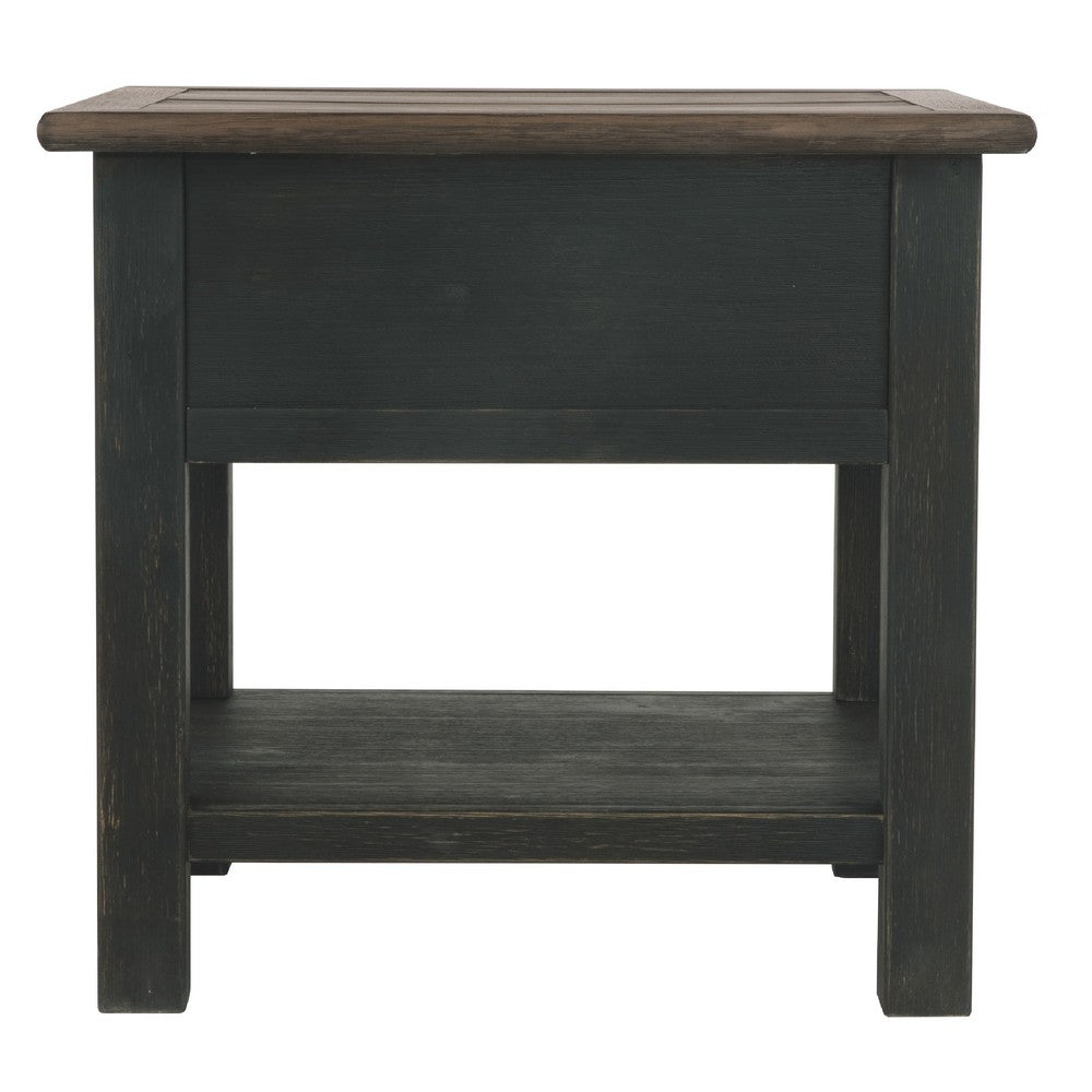 Benjara Wooden End Table with One Drawer And One Shelf, Brown And Black