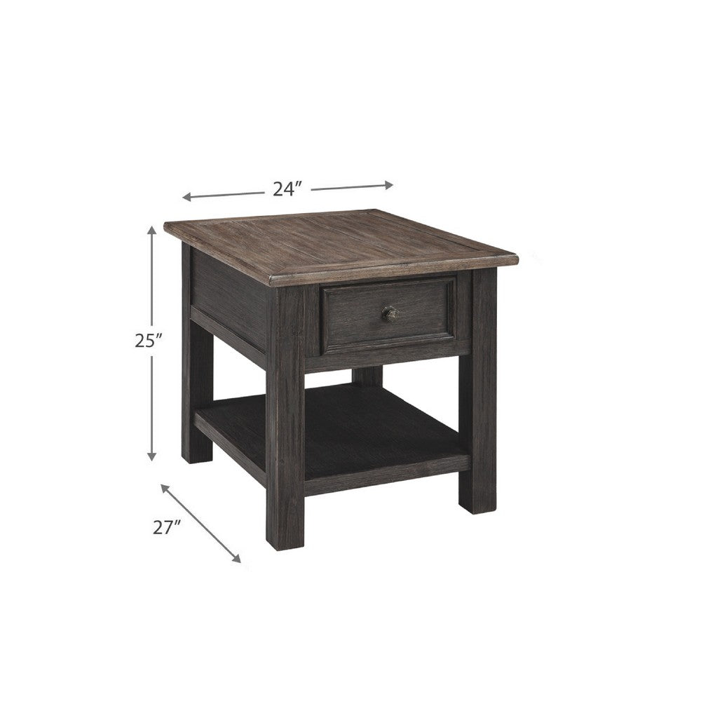 Benjara Wooden End Table with One Drawer And One Shelf, Brown And Black