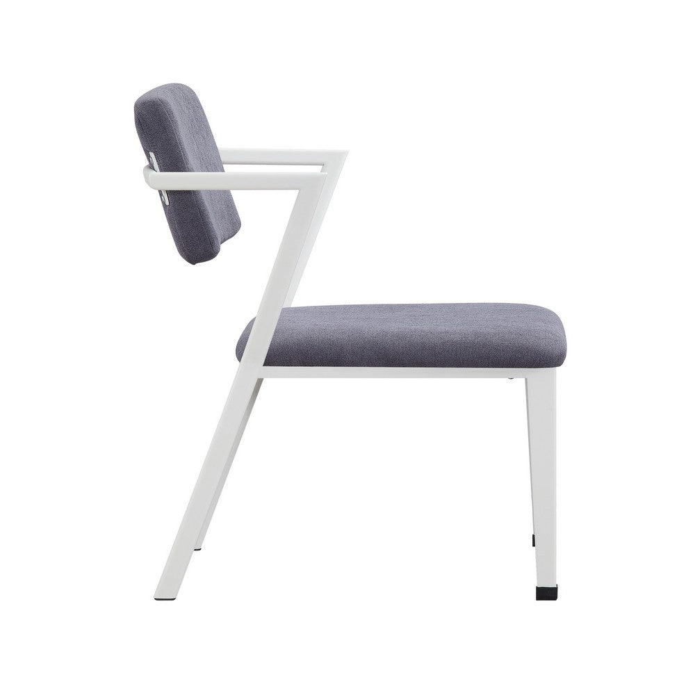 Benjara Metal Chair with Fabric Upholstery And Straight Legs, Gray And White