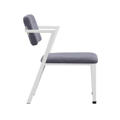 Benjara Metal Chair with Fabric Upholstery And Straight Legs, Gray And White