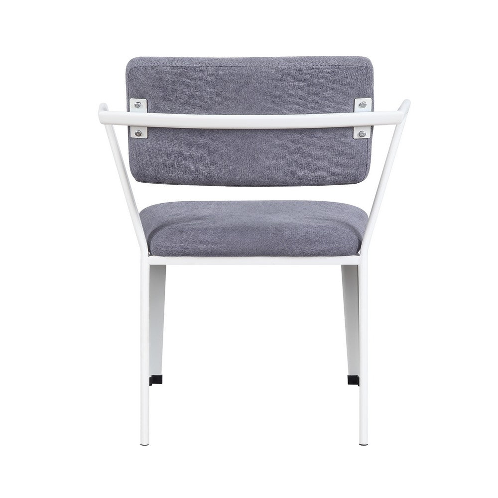 Benjara Metal Chair with Fabric Upholstery And Straight Legs, Gray And White