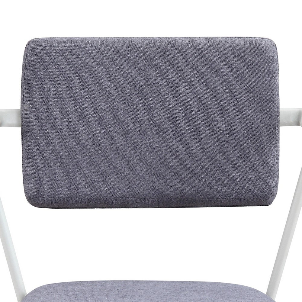 Benjara Metal Chair with Fabric Upholstery And Straight Legs, Gray And White