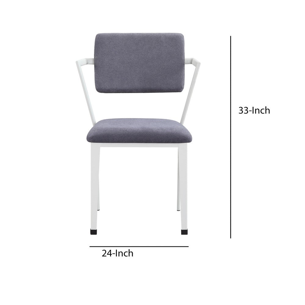 Benjara Metal Chair with Fabric Upholstery And Straight Legs, Gray And White