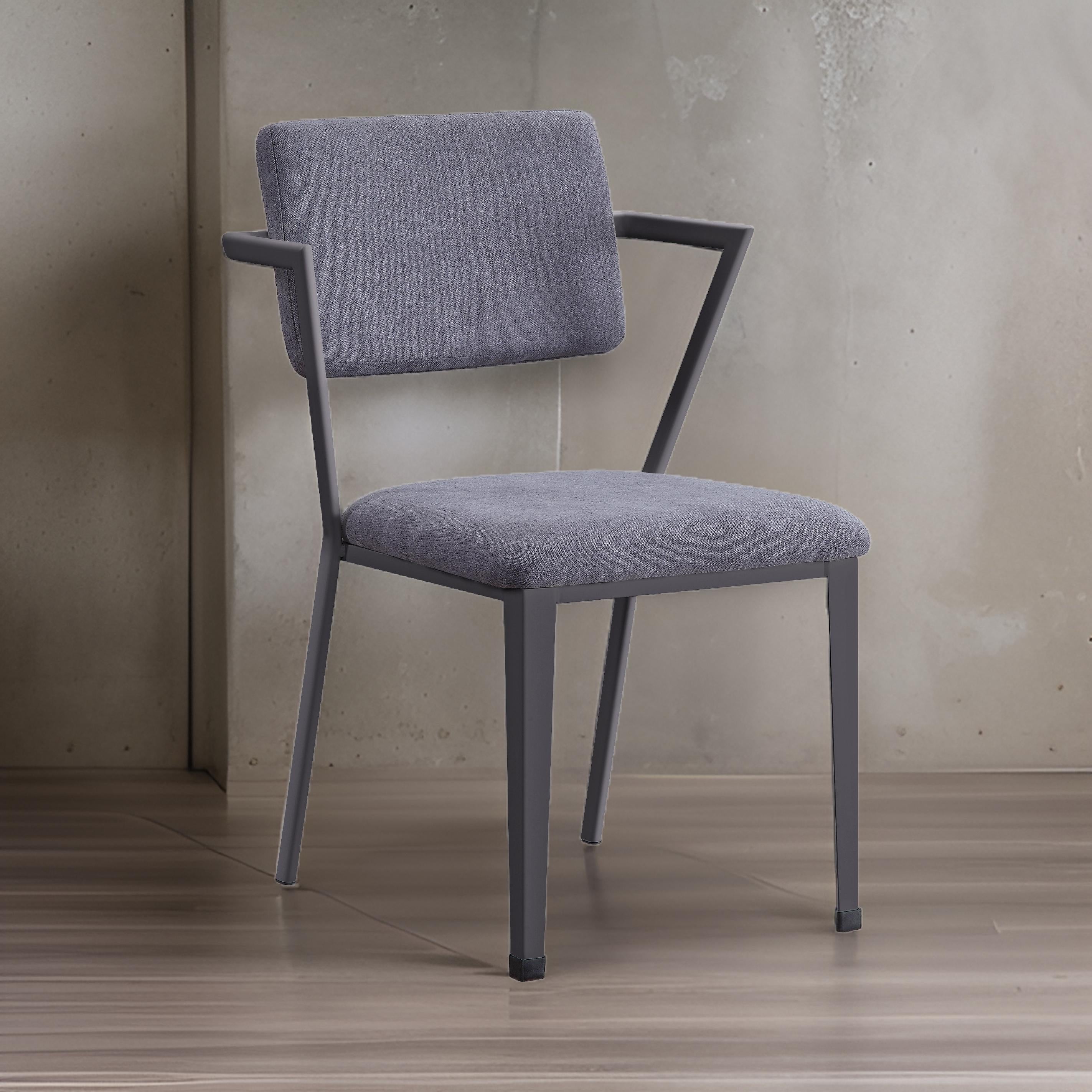 Benjara Metal Chair with Fabric Upholstered Seat And Back, Gray