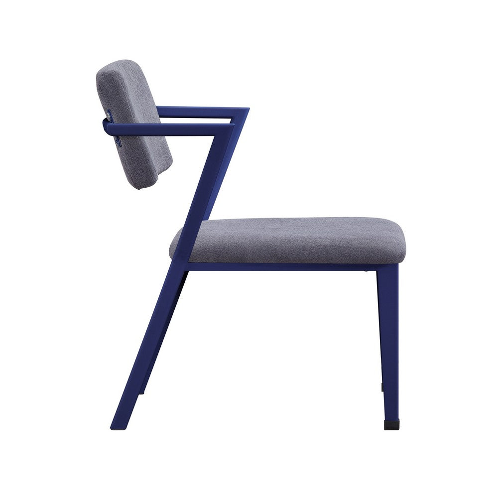 Benjara Fabric Upholstered Metal Base Chair with Flared Armrest, Blue And Gray
