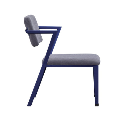 Benjara Fabric Upholstered Metal Base Chair with Flared Armrest, Blue And Gray