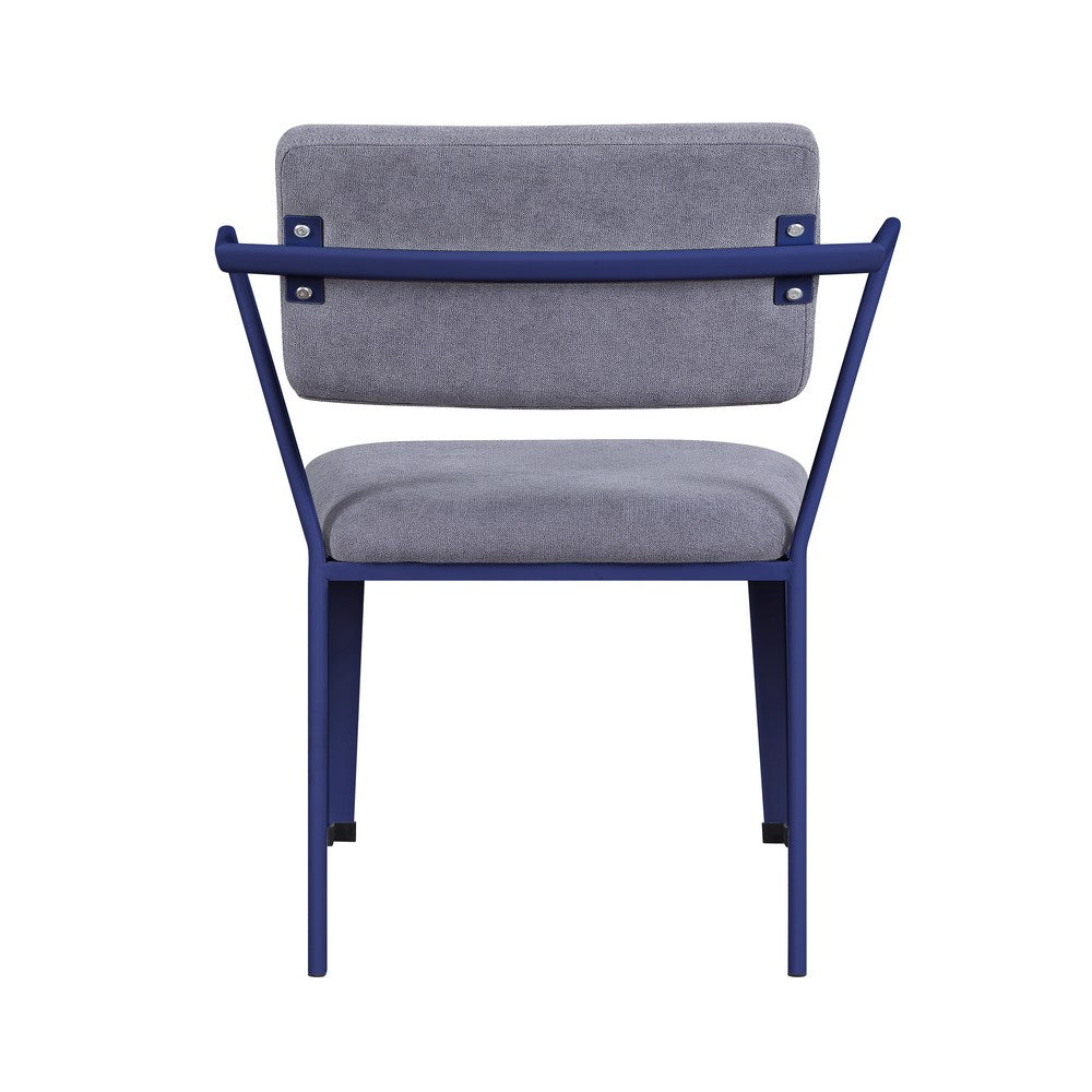 Benjara Fabric Upholstered Metal Base Chair with Flared Armrest, Blue And Gray