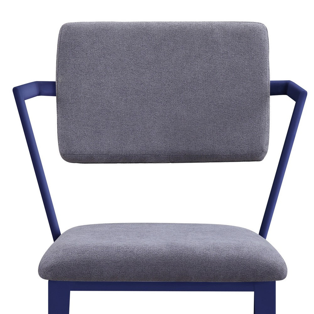 Benjara Fabric Upholstered Metal Base Chair with Flared Armrest, Blue And Gray